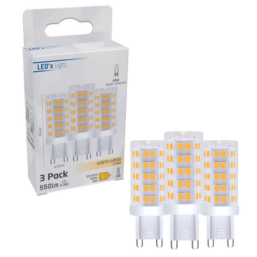 LED-Stecklampe G9 – Klar – 220–240 V – Warmweiß – 4,7 W (45 W) – 3 Lichter - lidstore.shop