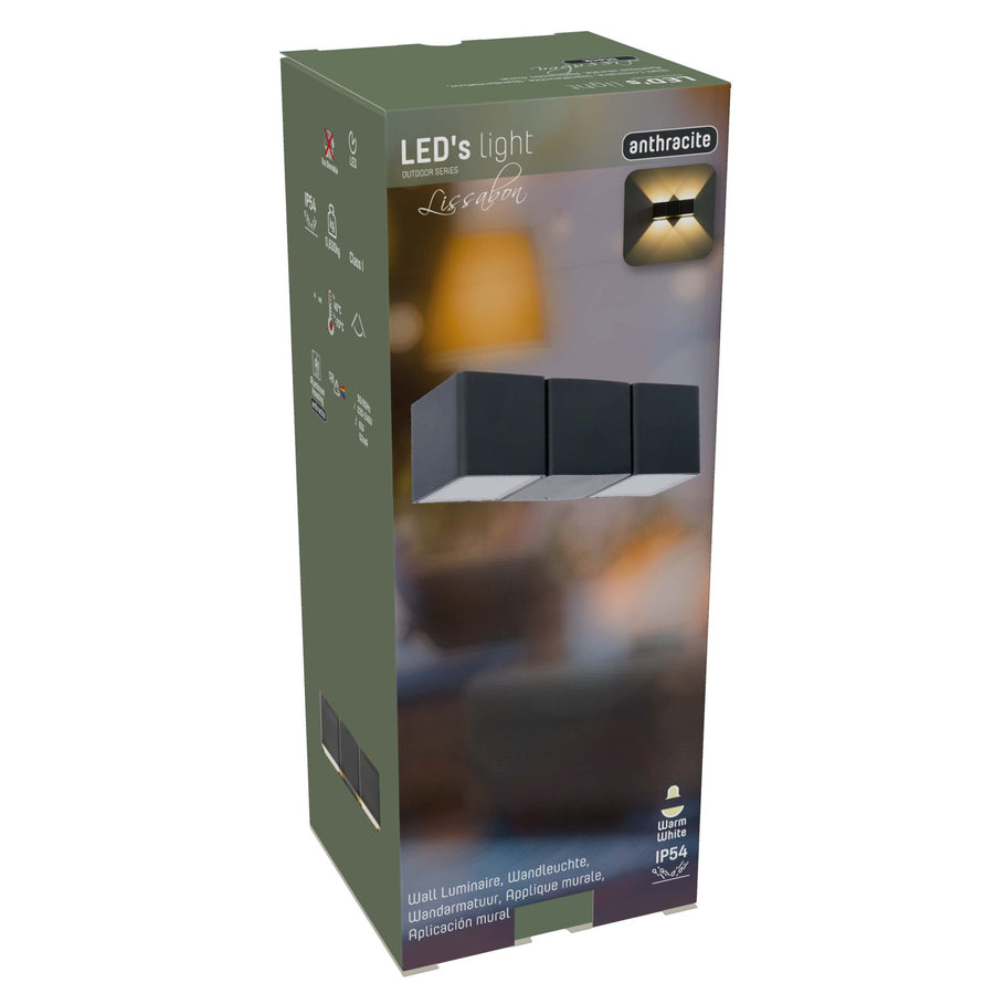 LED's Light 4-flammige Wandleuchte für den Außenbereich - Modell Aversa - Warmweiß - IP54 wasserdicht - Anthrazit - lidstore.shop
