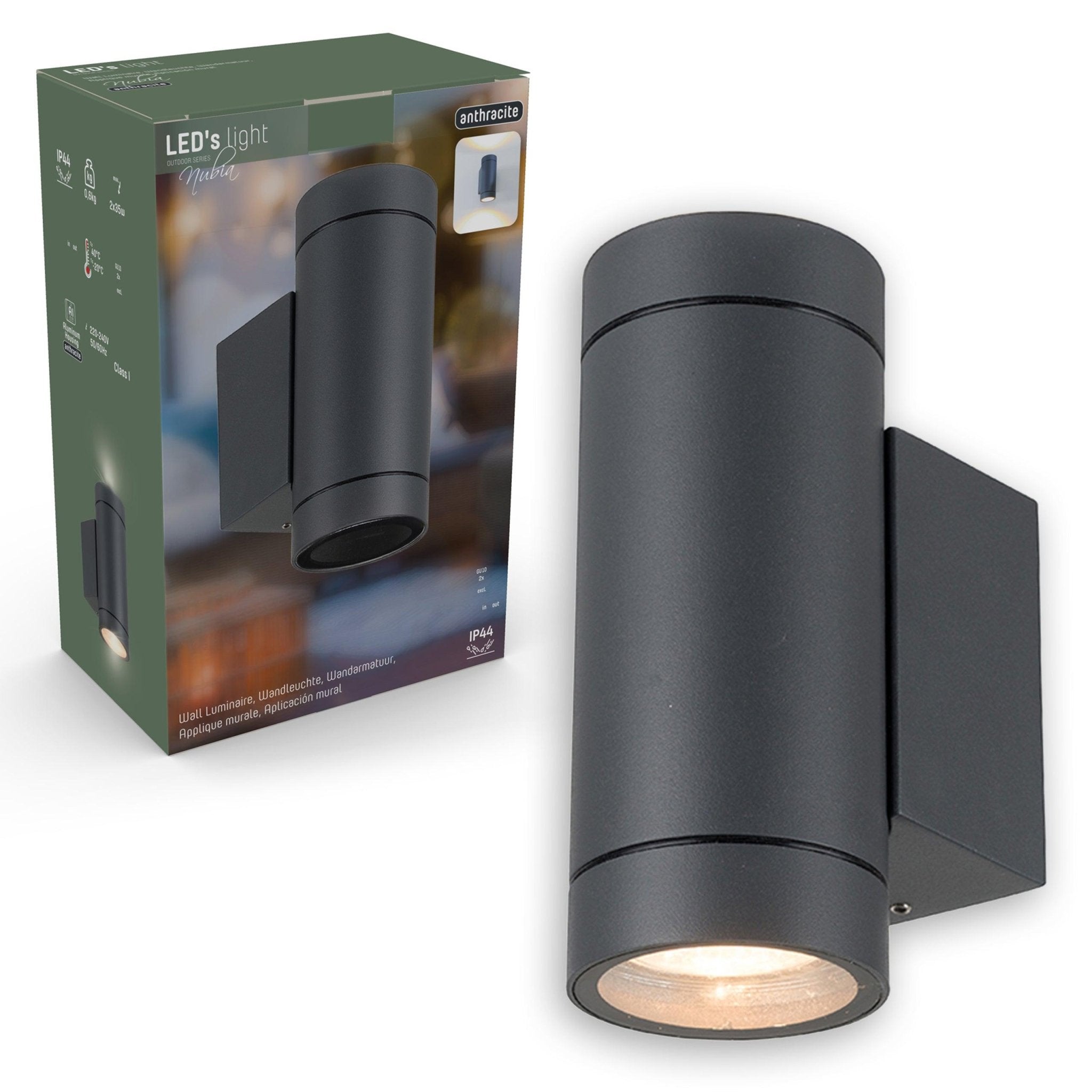 LED's Light Up & Down Light Wandlamp - 2x GU10 fitting - IP44 - Antraciet - Model Carpi Wandlampen LED.nl