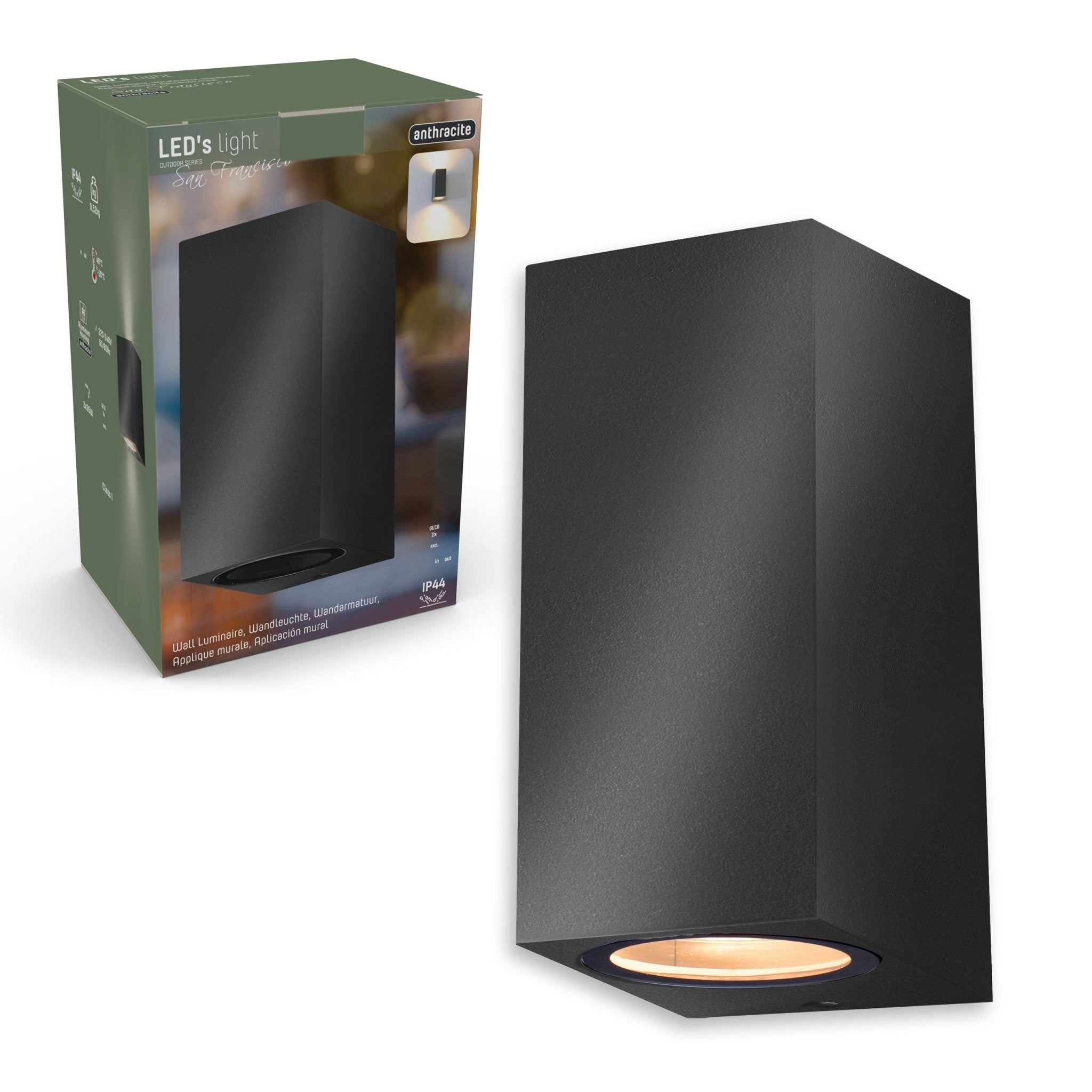 NØRD Up&Down - LED's Light LED Buitenlamp met GU10 fitting - Rechthoek - IP44 - Antraciet - Model Milaan Wandlampen LED.nl