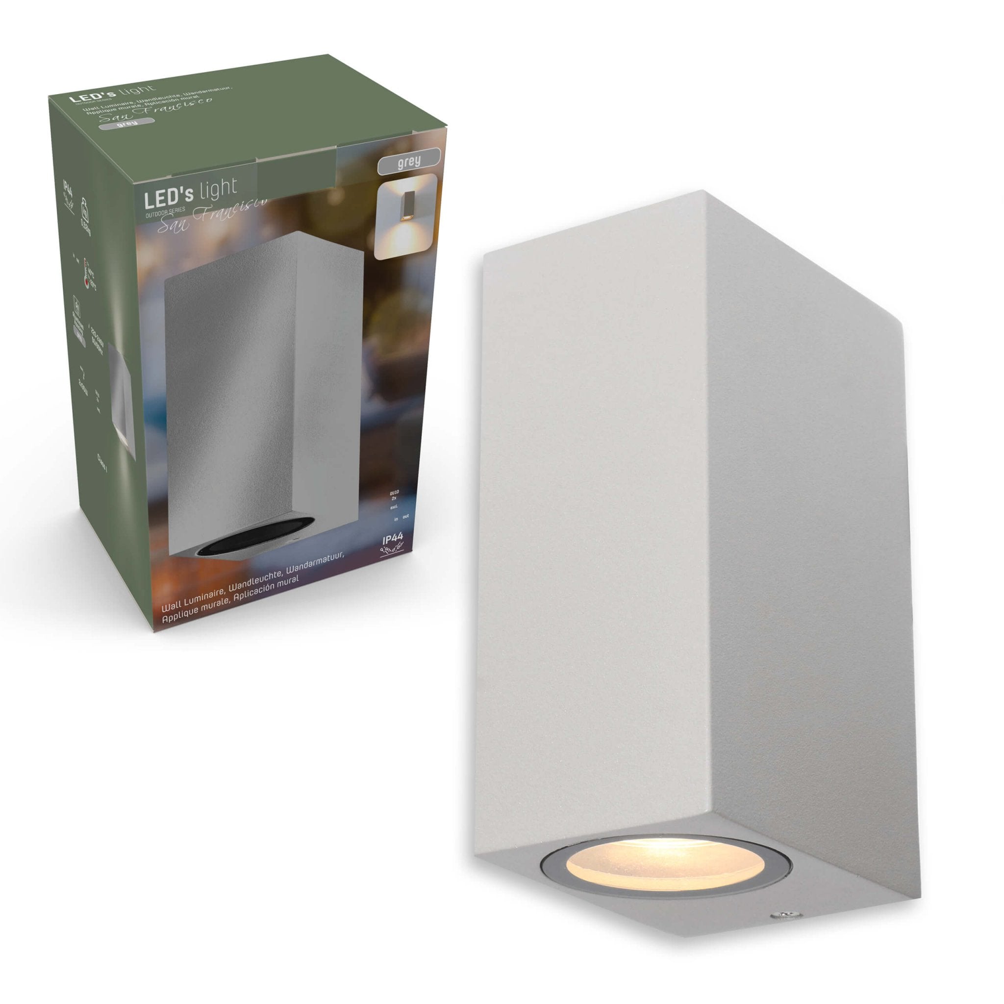 LED's Light LED Buitenlamp met GU10 fitting - Rechthoek - IP44 - Grijs - Model Milaan Wandlampen LED.nl