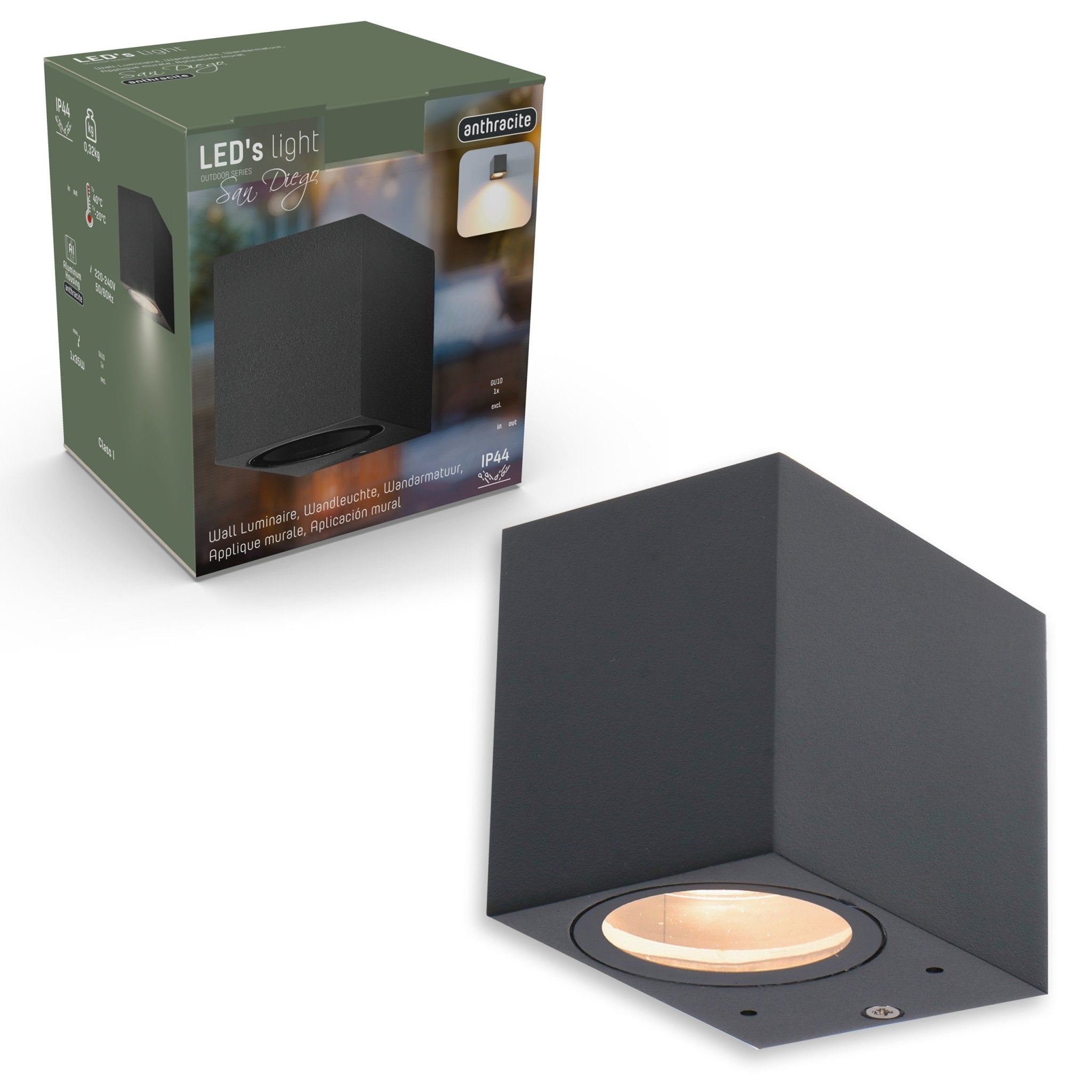 6 pack - LED's Light LED Wandlamp Buiten met GU10 fitting - Vierkant - IP44 - Antraciet - Model Rome Wandlampen LED.nl