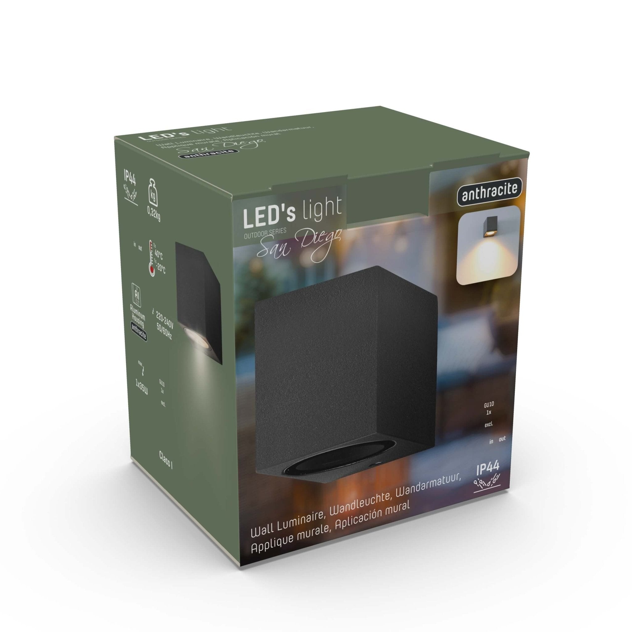 6 pack - LED's Light LED Wandlamp Buiten met GU10 fitting - Vierkant - IP44 - Antraciet - Model Rome Wandlampen LED.nl