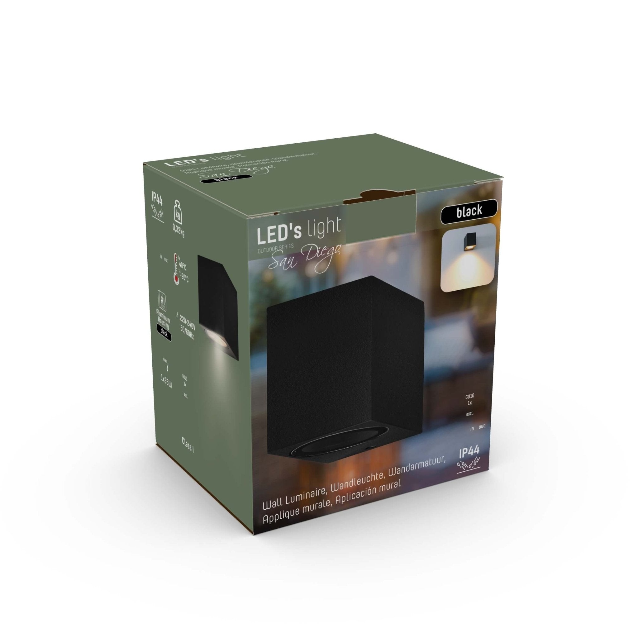 6 pack - LED's Light LED Wandlamp Buiten met GU10 fitting - Vierkant - IP44 - Zwart - Model Rome Wandlampen LED.nl