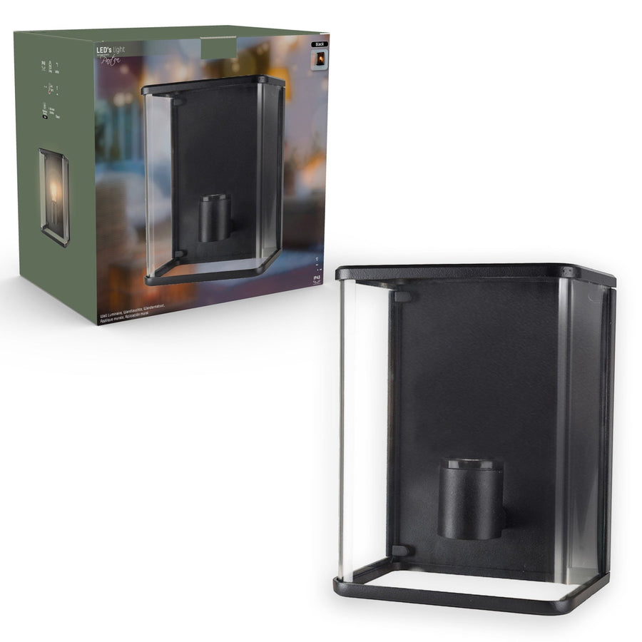 LED Wall Lamp Glass - All-round light - Rectangle - E27 fitting - IP44 - Black - LED.nl