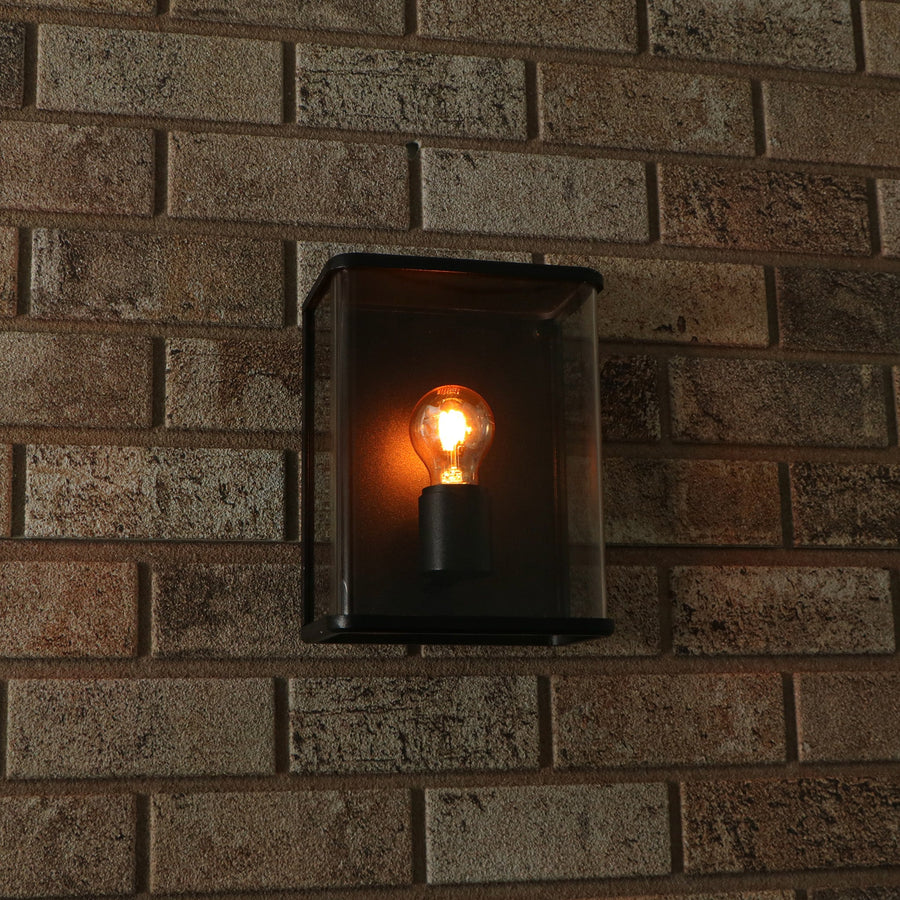 LED Wall Lamp Glass - All-round light - Rectangle - E27 fitting - IP44 - Black - LED.nl