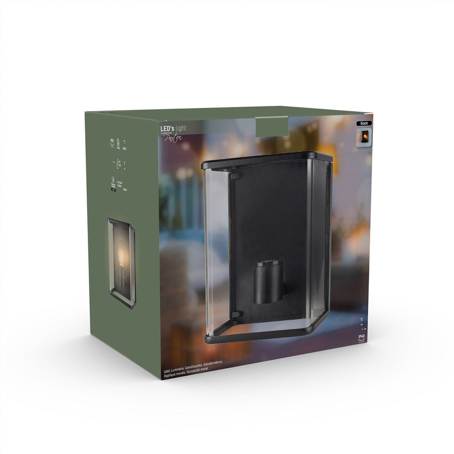 LED Wall Lamp Glass - All-round light - Rectangle - E27 fitting - IP44 - Black - LED.nl