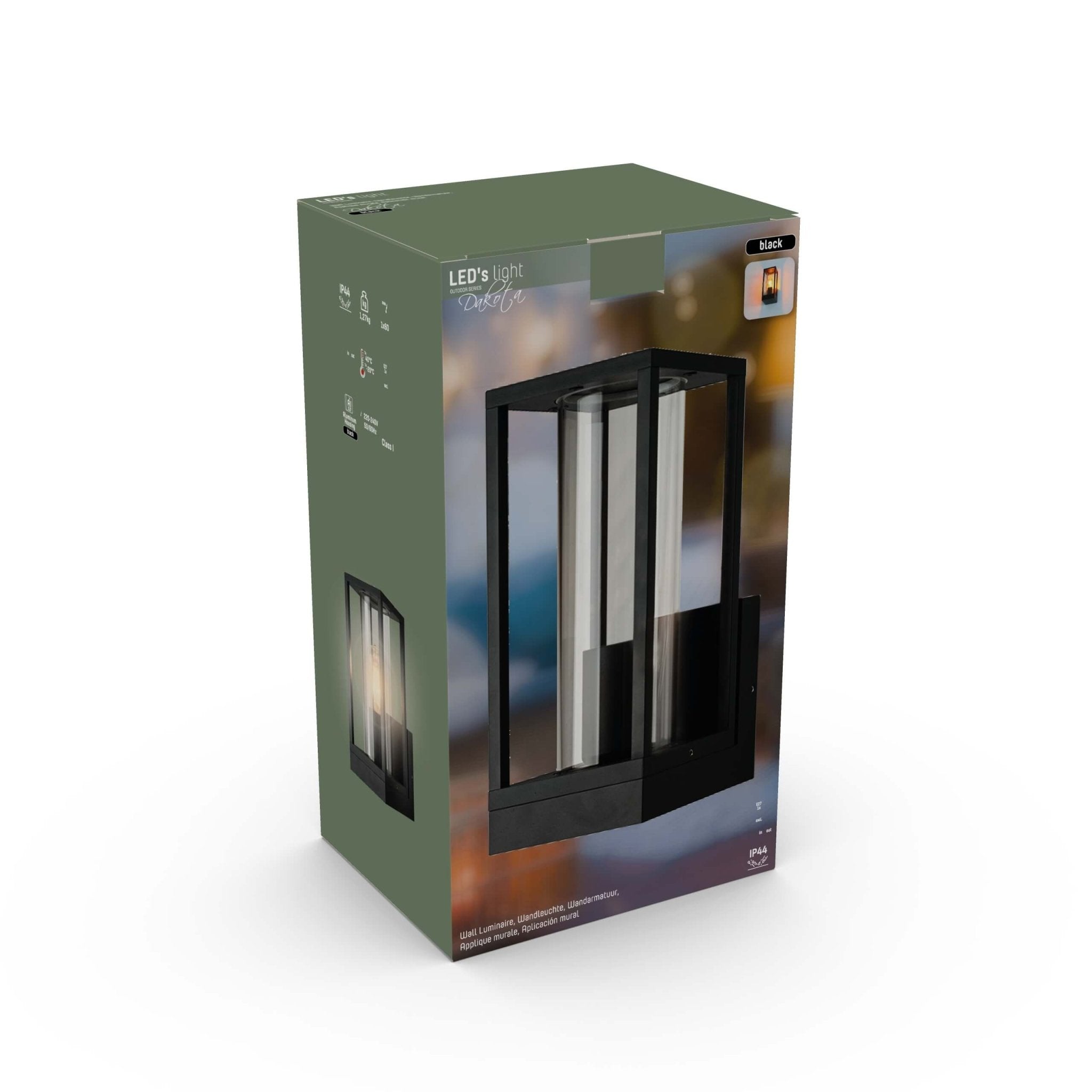 LED's Light LED Wandlamp met glazen ruiten - Rechthoek - E27 fitting - IP44 - Zwart Wandlampen LED.nl