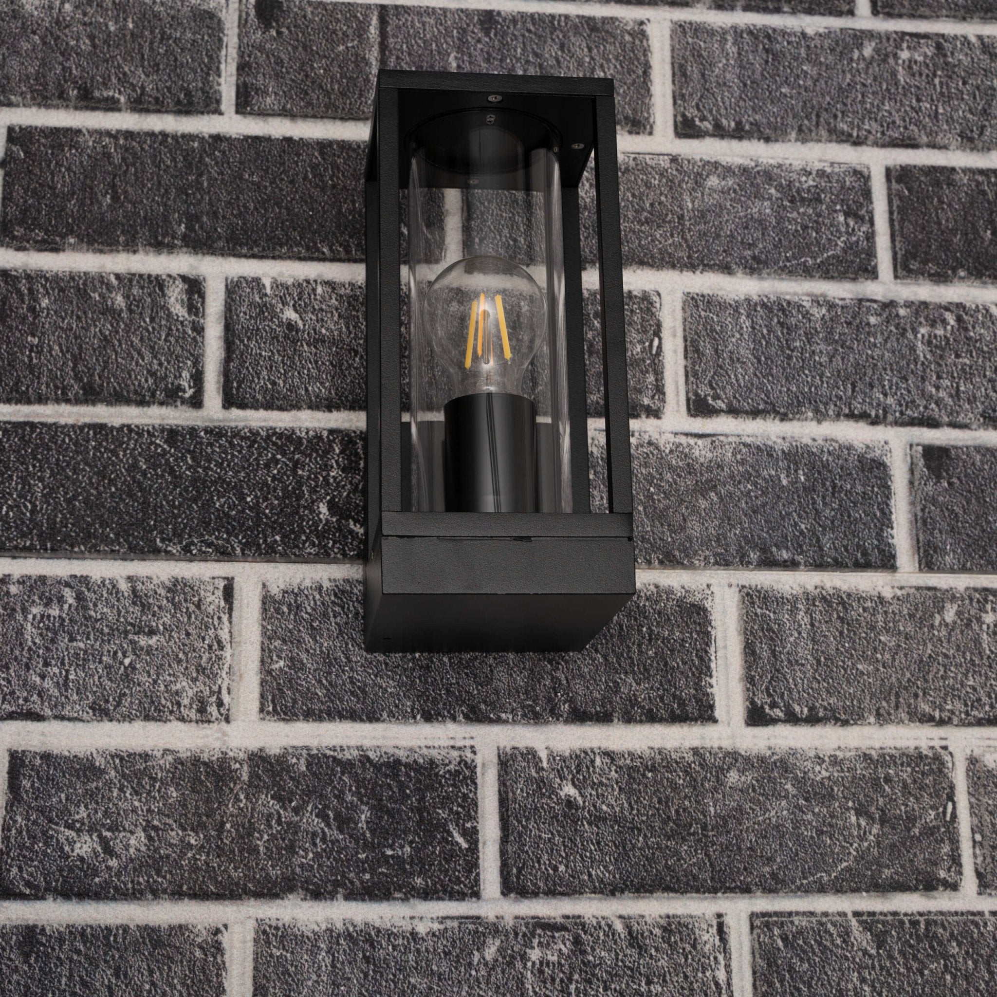 LED's Light LED Wandlamp met glazen ruiten - Rechthoek - E27 fitting - IP44 - Zwart Wandlampen LED.nl