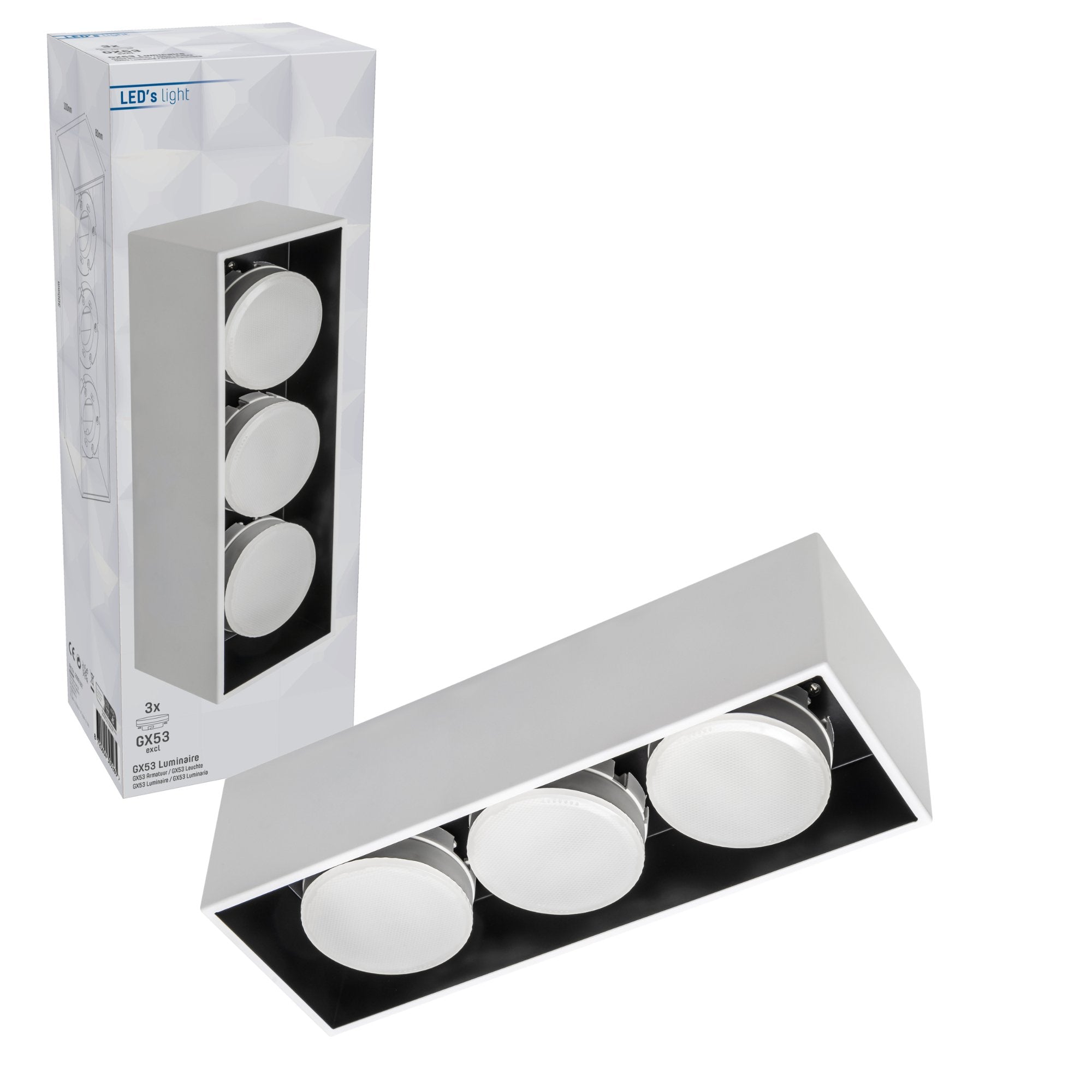LED's Light Cube LED Plafondlamp - 3 lichtpunten - Draaibaar licht - Staal - 30 x 8 cm - Wit Plafondlampen LED.nl