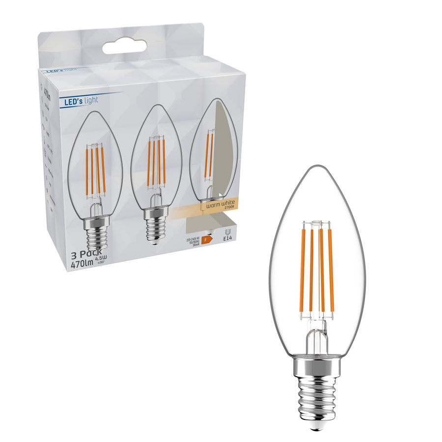 LED Lamps Candle E14 - clear glass - Warm white light - 470 lm - 3PACK - LED.nl