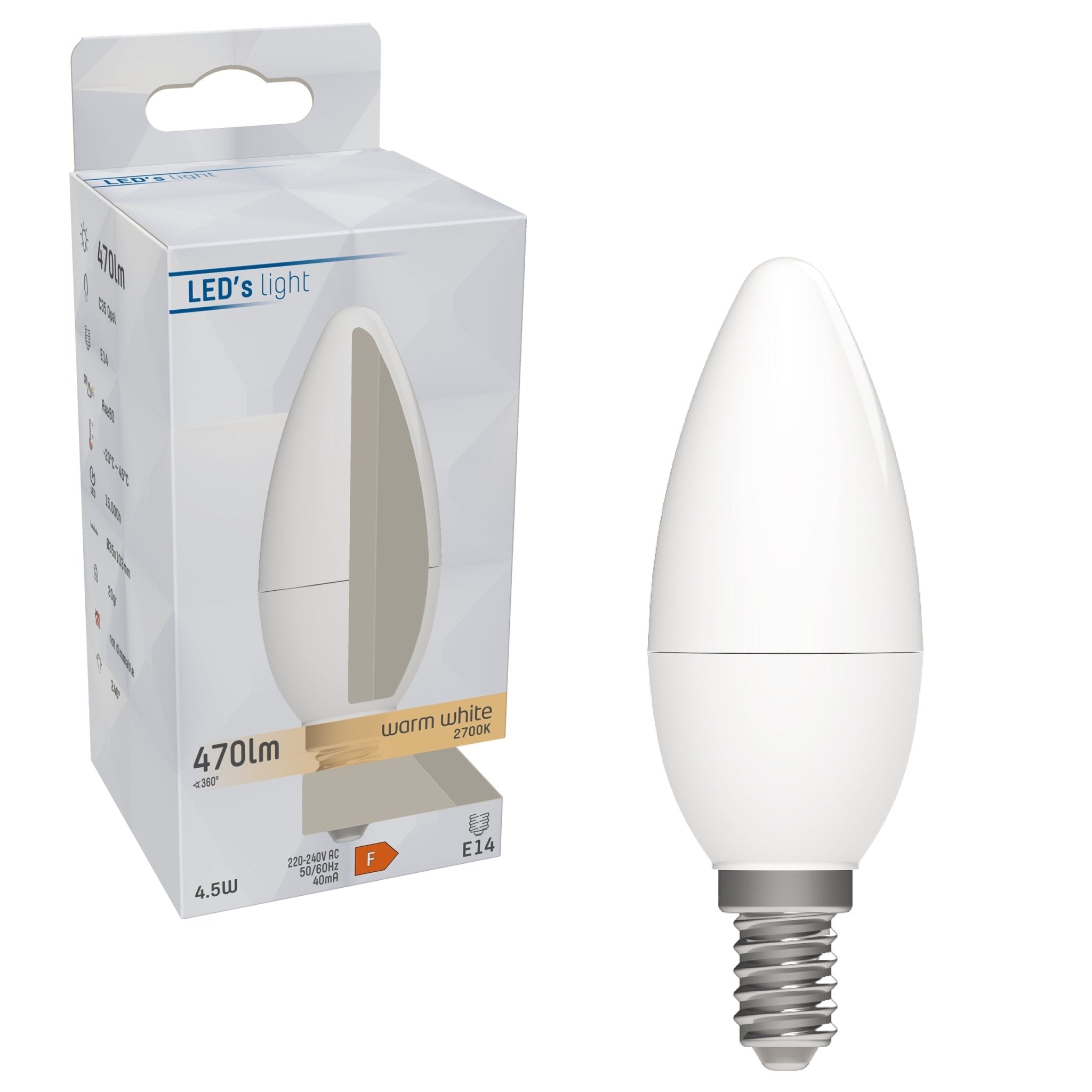 LongLife LED Lamp Kaars E14 - Mat - Warm wit - 4.9W (40W) - C35 Lichtbronnen LED.nl