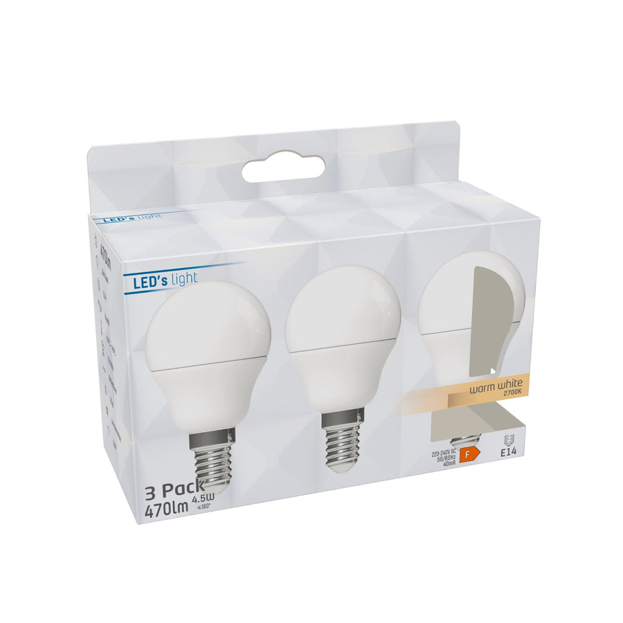 LED E14 Lamp round - 470 lm - Warm white light - 3 lamps - LED.nl