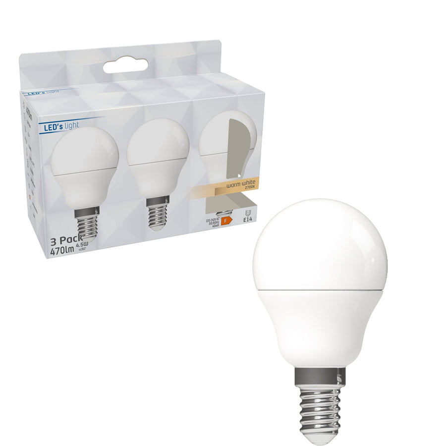 LED E14 Lamp round - 470 lm - Warm white light - 3 lamps - LED.nl