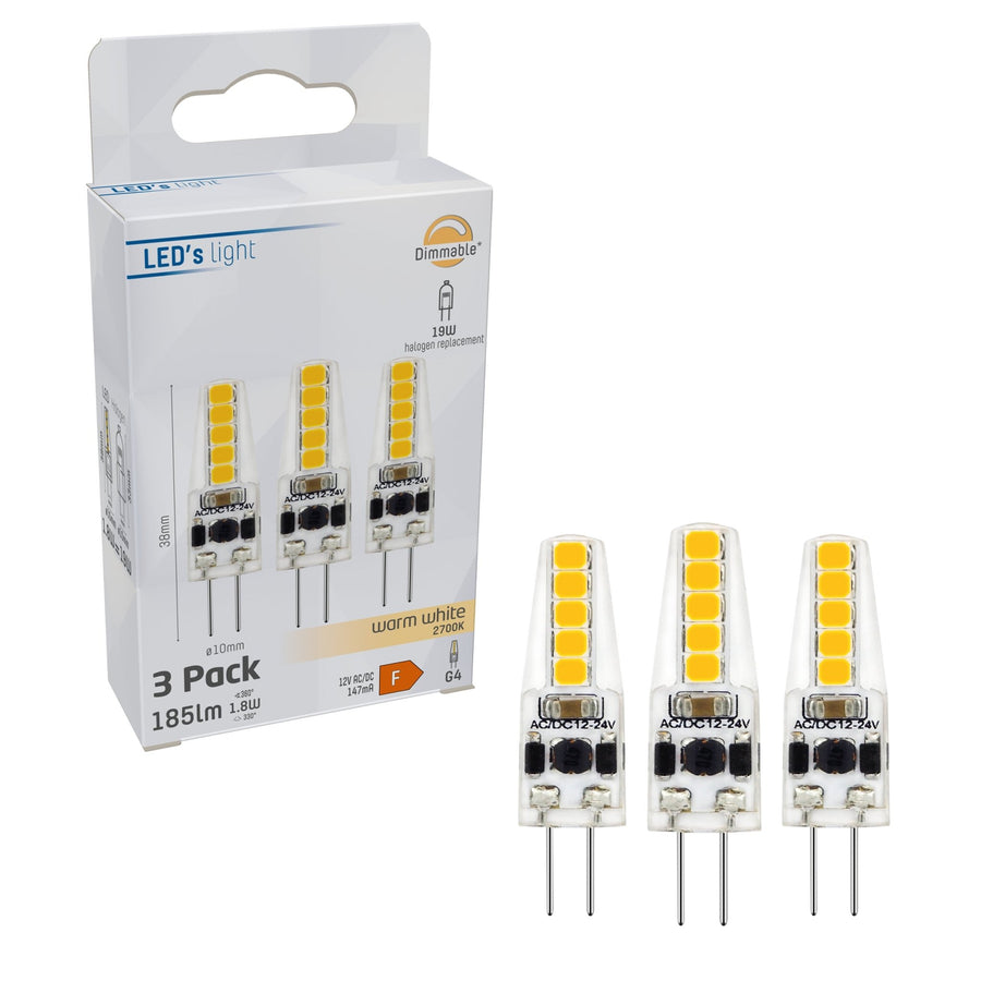 LongLife LED Bulb G4 - 12V - Dimmable warm white light - 1.9W (20W) - 3 bulbs - LED.nl