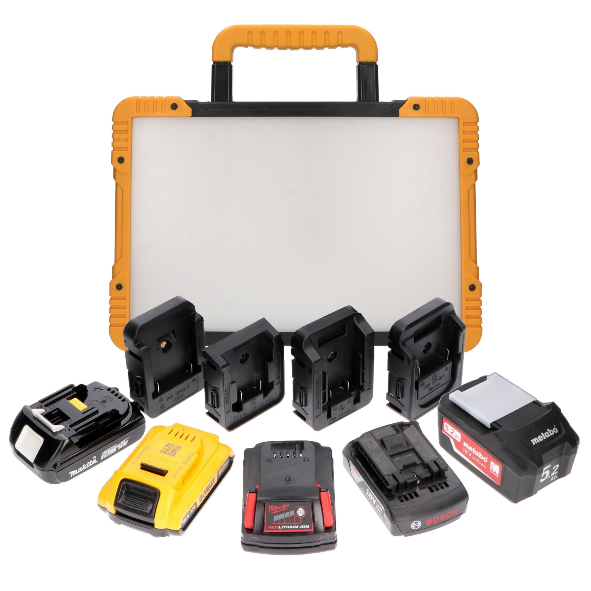 LED's Light 18V Hybride LED Bouwlamp 5500lm - Incl Adapters - Bedraad en draadloos te gebruiken – IP54 – Rough Service Tested – 47W Bouwlampen LED.nl