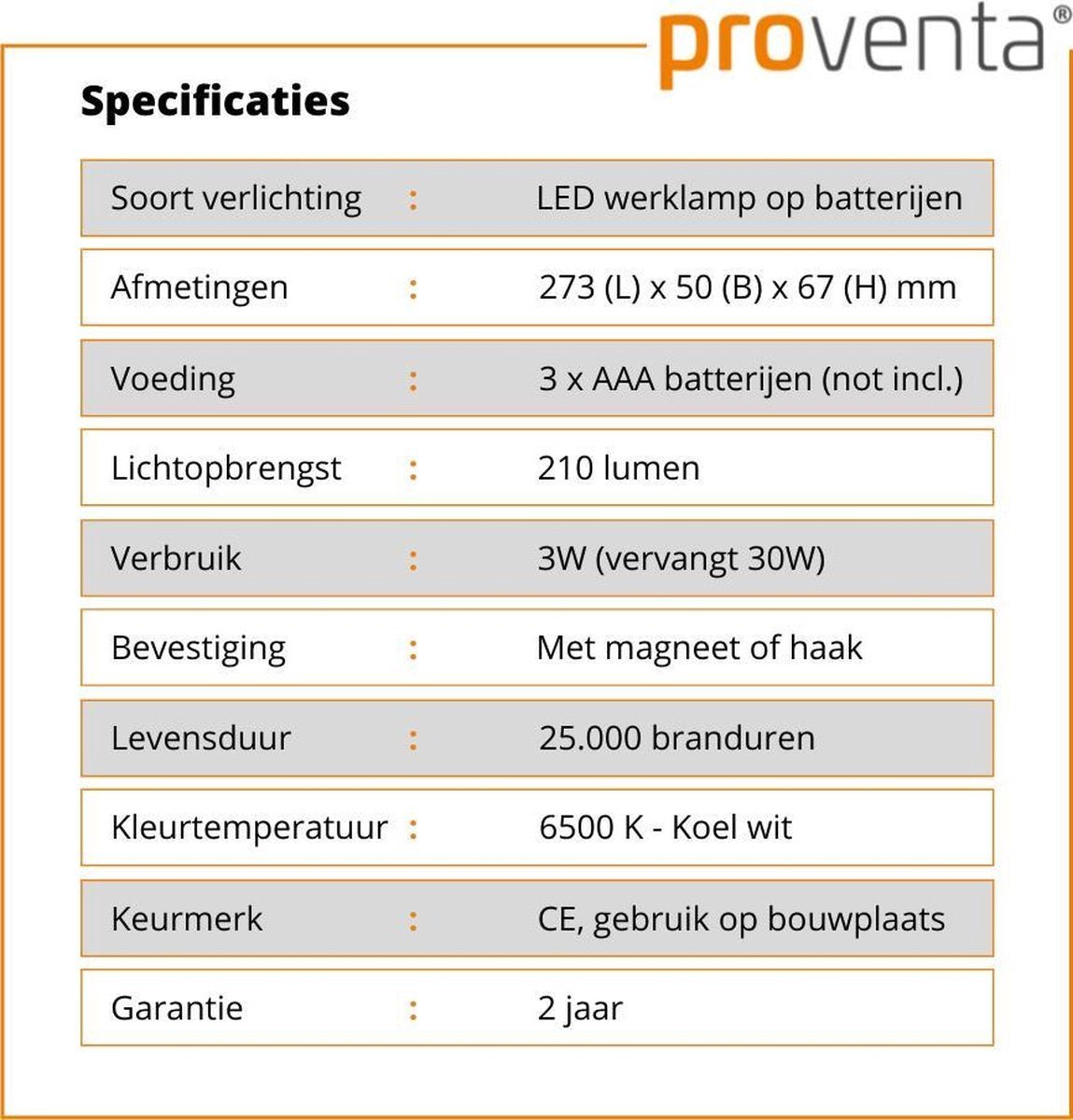 LED's Work Draagbare LED Looplamp 180 - Met magneet en haak - Werkt op batterijen Looplampen LED.nl