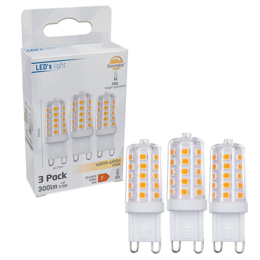 ProDim LED-Stecklampe G9 – Dimmbares warmweißes Licht – 220–240 V – 3,5 W (28 W) – 3 Lichter - lidstore.shop