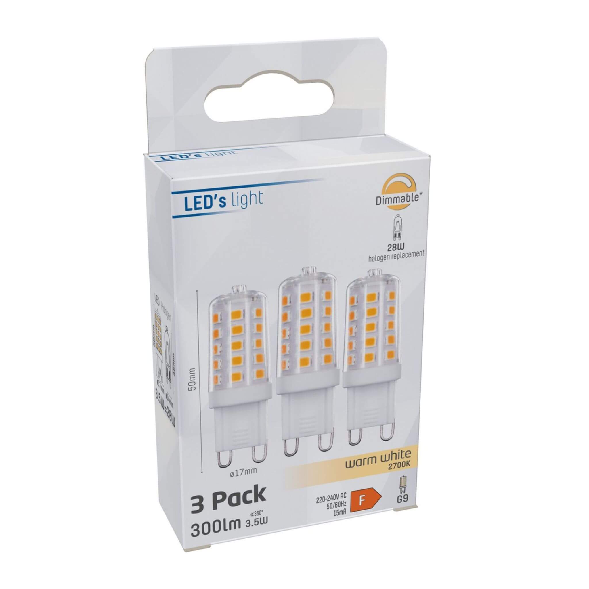 ProDim LED Steeklamp G9 - Dimbaar warm wit licht - 220-240V - 3.5W (28W) - 3 lampjes Dimbare steeklampjes LED.nl