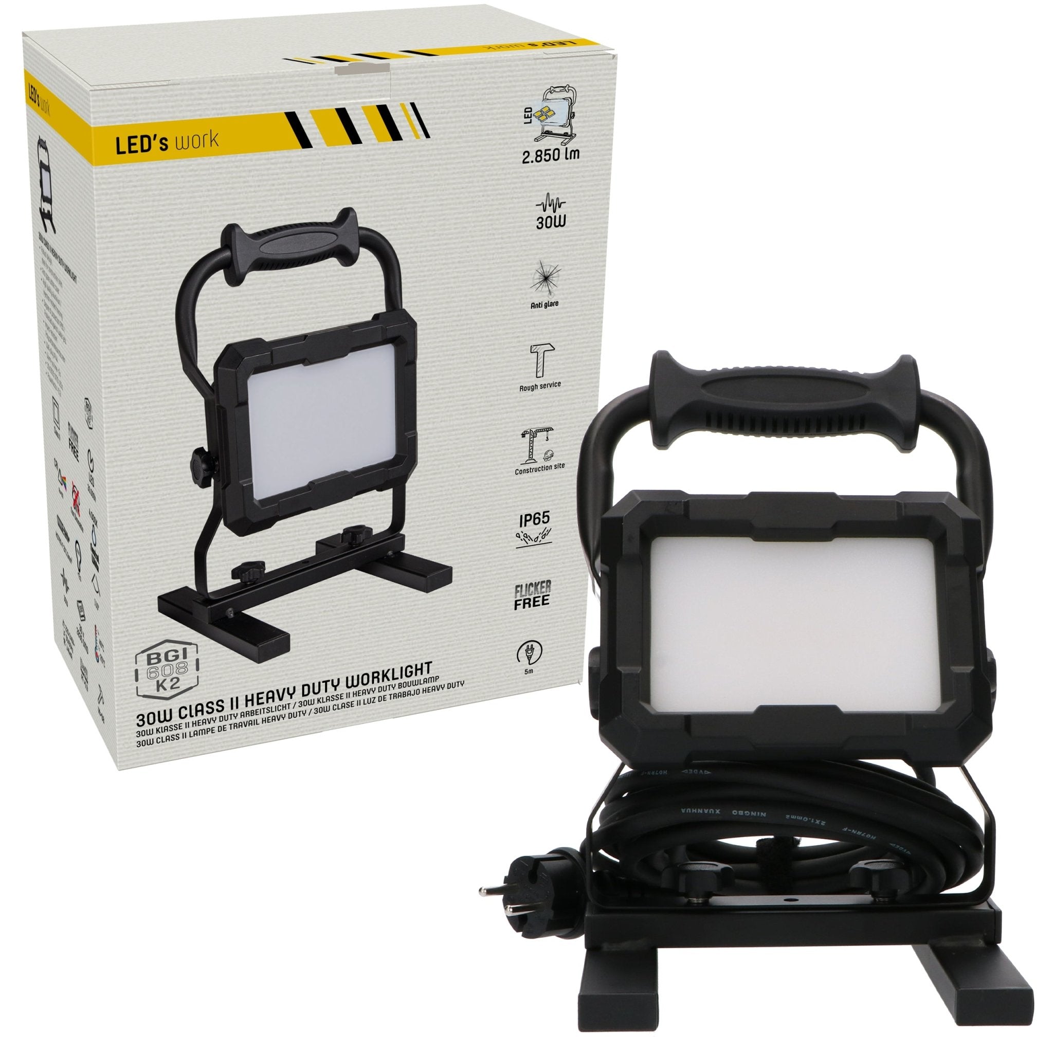 LED's Work Professionele LED Bouwlamp 2850 - Rough Service Tested - 5 meter snoer - 30W - IP65 Bouwlampen LED.nl