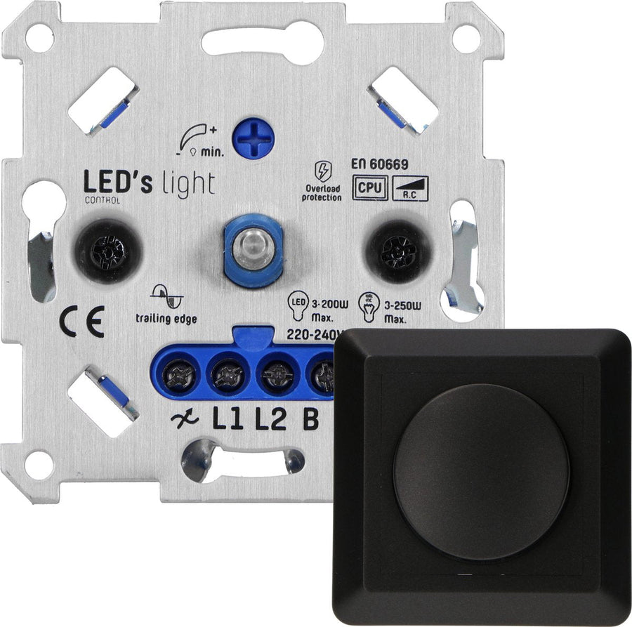 Proventa Premium LED-Dimmer komplett mit Abdeckrahmen – Universell für alle dimmbaren Leuchtmittel – Schwarz - lidstore.shop