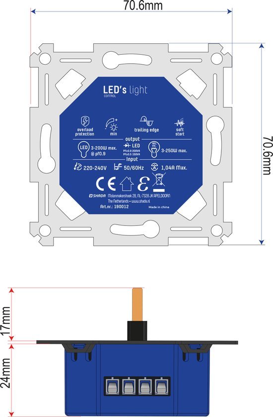 Proventa Premium LED-Dimmer komplett mit Abdeckrahmen – Universell für alle dimmbaren Leuchtmittel – Schwarz - lidstore.shop