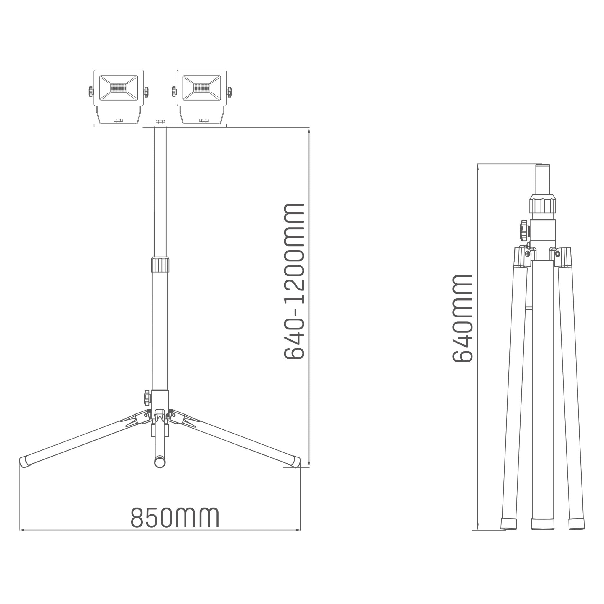 LED's Work 2 x 20W Bouwlamp met DUO Statief 4250 - IP54 waterdicht - In hoogte verstelbaar tot 1,20 meter Bouwlampen Led.nl
