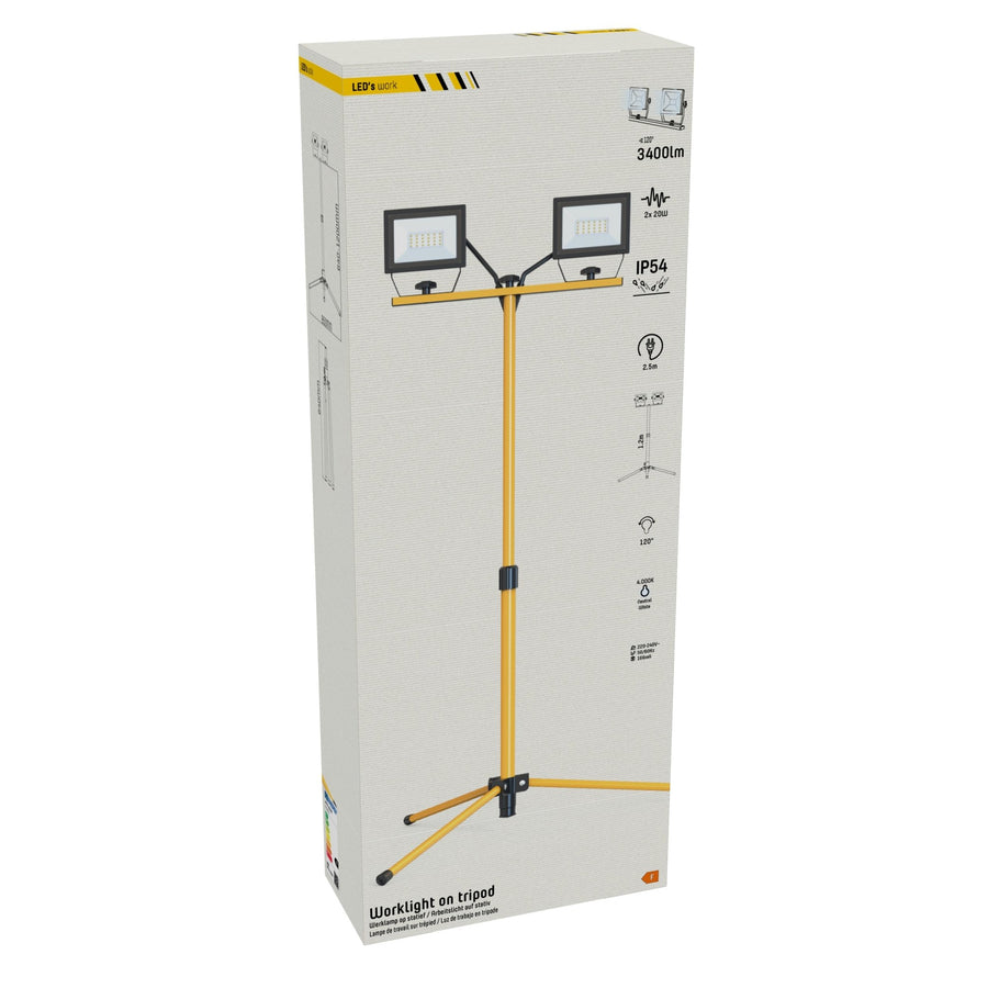 LED-Arbeitsleuchte 2 x 20W mit DUO-Stativ 4250 – IP54 wasserdicht – Höhenverstellbar bis zu 1,20 Meter - lidstore.shop