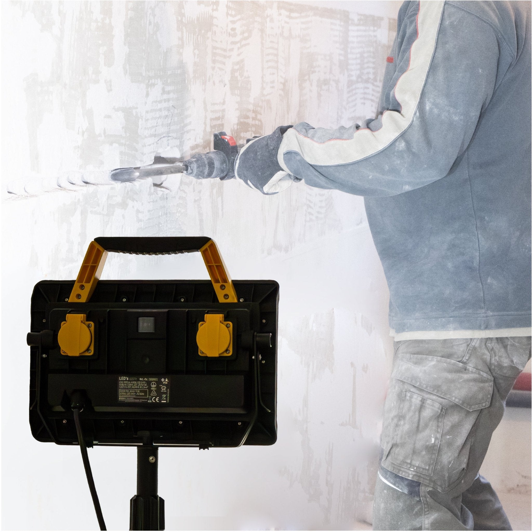 LED's Work Bouwlamp 5000 - 2 extra stopcontacten - 3 meter snoer - IP54 water- en stofbestendig Bouwlampen Led.nl