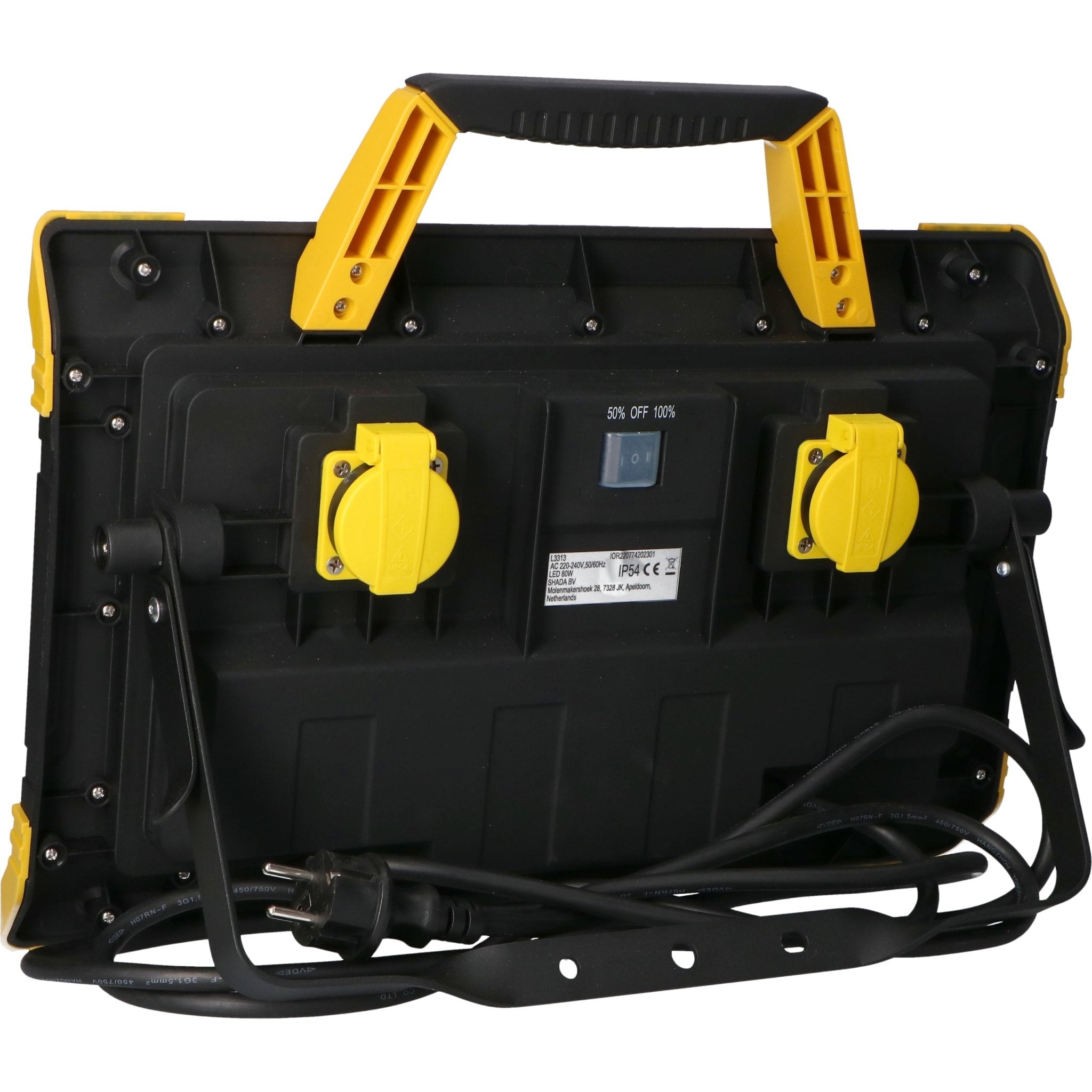 LED's Work Bouwlamp 9200 - 2 extra stopcontacten - 5 meter snoer - IP54 water- en stofbestendig Bouwlampen Led.nl