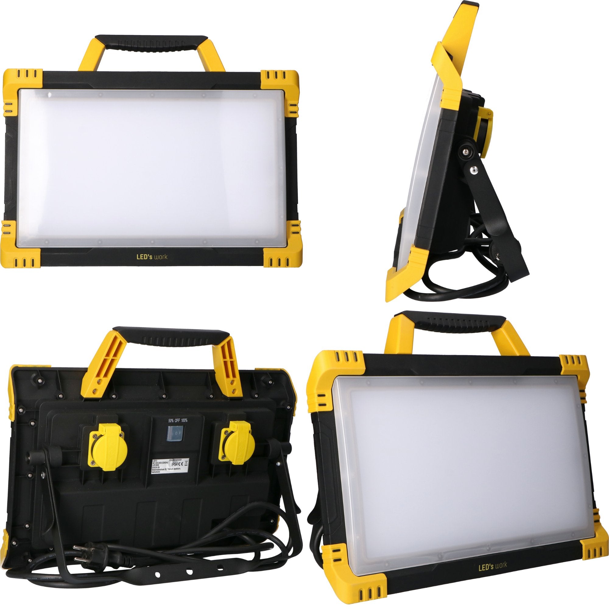 LED's Work Bouwlamp 9200 - 2 extra stopcontacten - 5 meter snoer - IP54 water- en stofbestendig Bouwlampen Led.nl