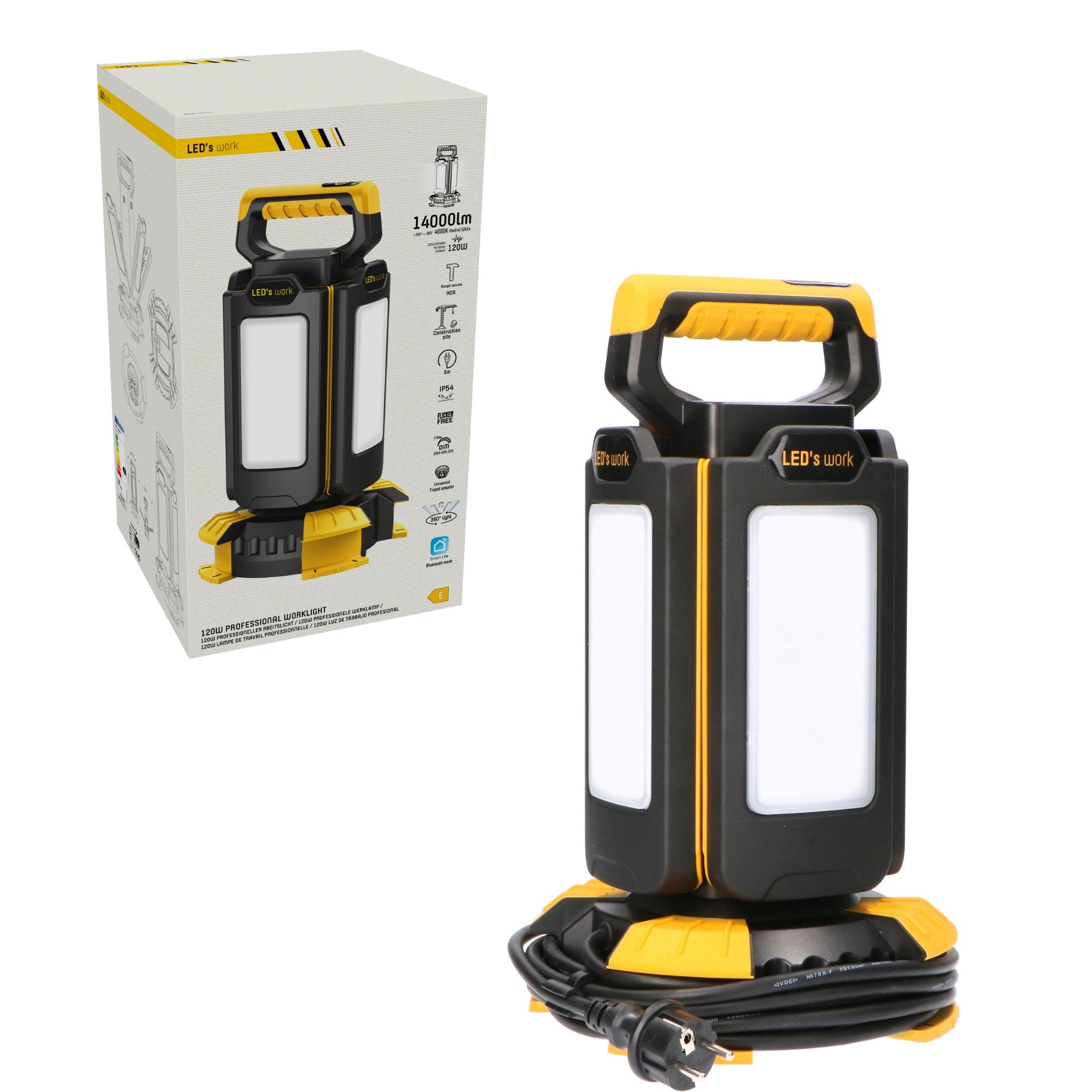 LED's Work NovaLight Bouwlamp 14000 - 4 lichtpunten - Dimbaar - IP54 waterdicht en stofdicht Bouwlampen Led.nl