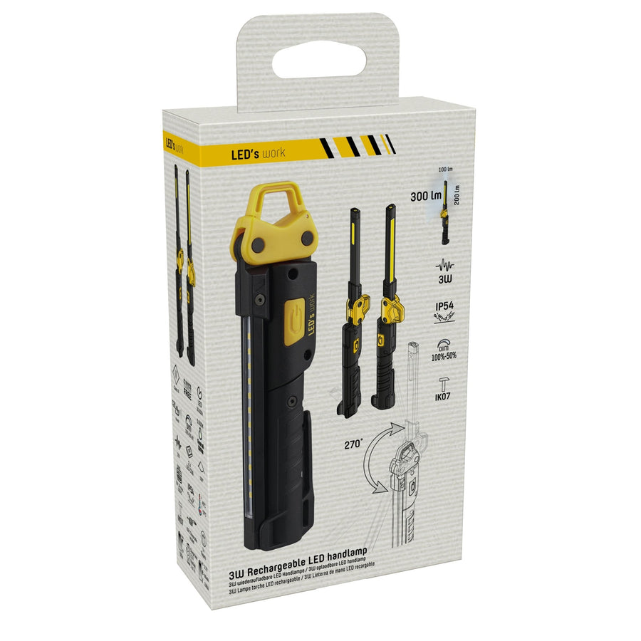 LED's Work Rechargeable Handlamp 500 - Inspektionslampe - Faltbar &amp; Kabellos - Mit Magnet und Haken - lidstore.shop