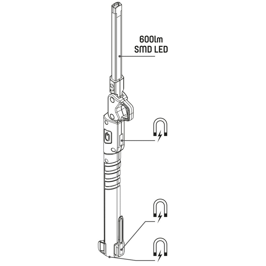 LED's Work Rechargeable Handlamp 500 - Inspektionslampe - Faltbar &amp; Kabellos - Mit Magnet und Haken - lidstore.shop