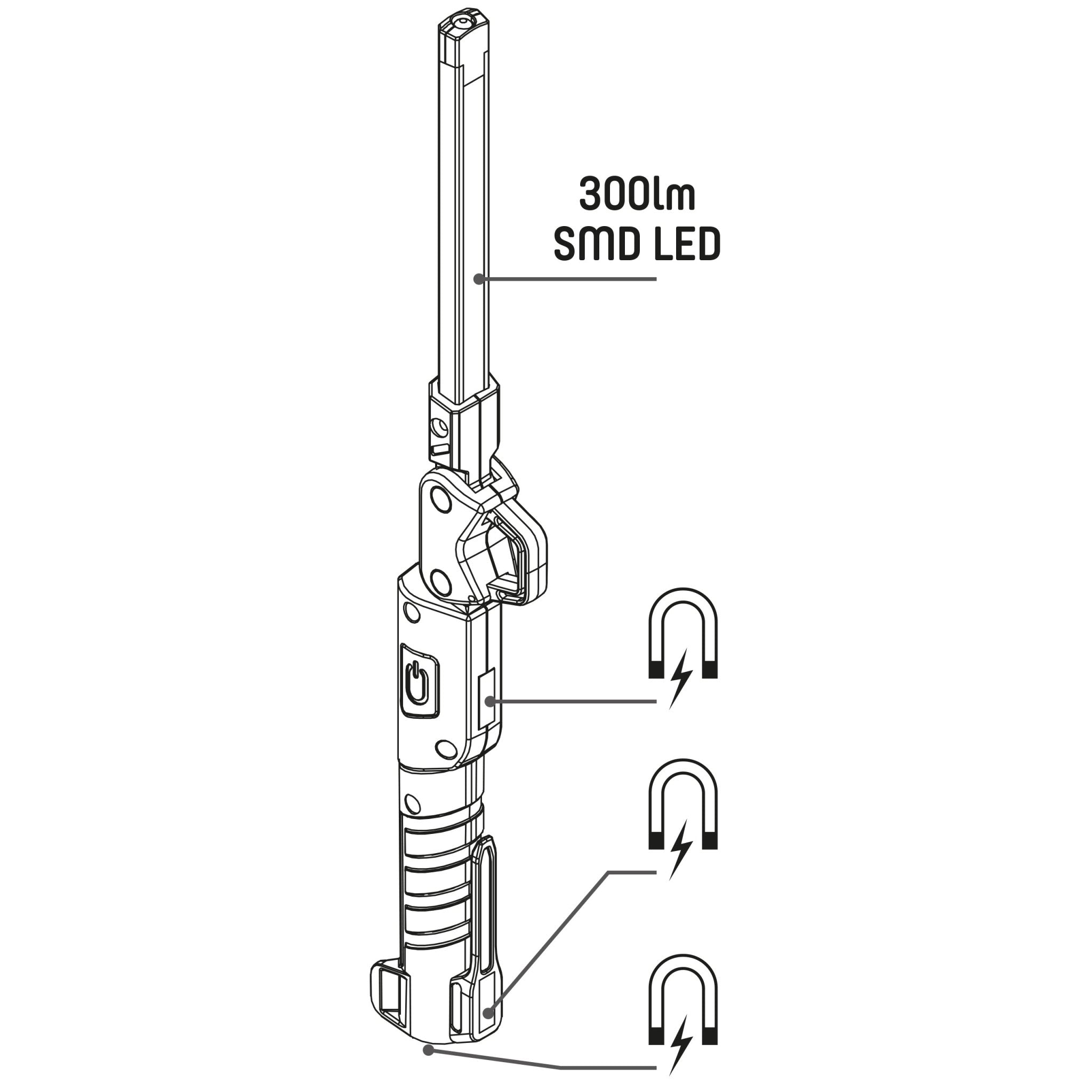 LED's Work Oplaadbare Looplamp 300 - Inspectielamp - Inklapbaar & Draadloos - Met magneet en haak Bouwlampen Led.nl