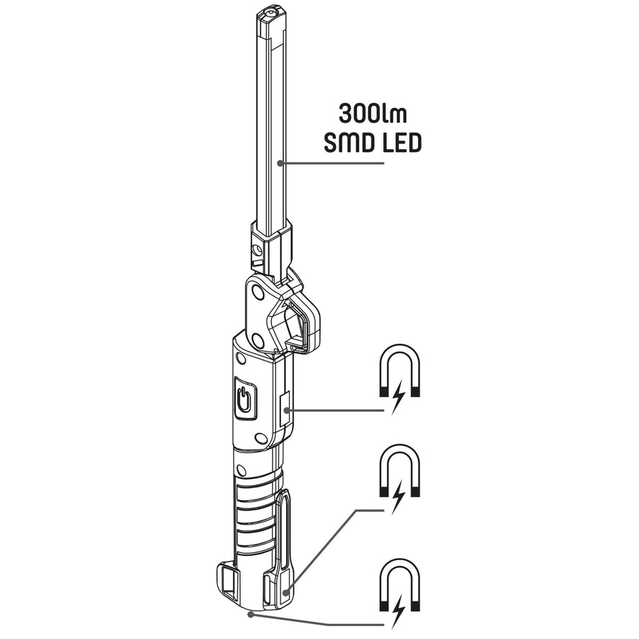 LED's Work Rechargeable Handlamp 300 - Inspektionslampe - Faltbar &amp; Kabellos - Mit Magnet und Haken - lidstore.shop