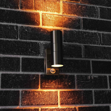 LED's Light RVS LED-Außenleuchte mit Bewegungsmelder - 2 Lichter auf &amp; ab - IP44 - Silber - lidstore.shop