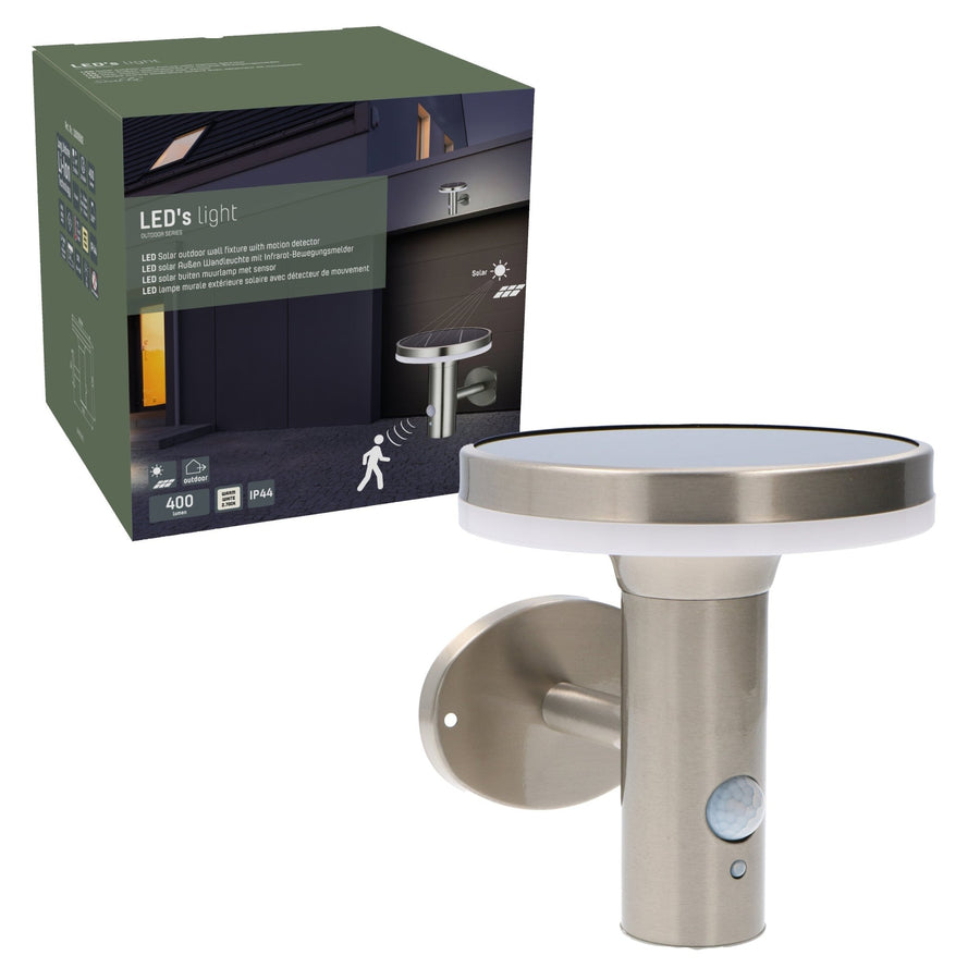Edelstahl-Solar-LED-Außenleuchte mit Bewegungssensor – Kabellos – 3 Positionen – Silber - lidstore.shop