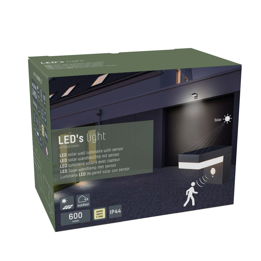 LED's Light stainless steel Solar LED Wall Lamp with Motion Sensor - Wireless - Square - 3 Modes - Black - LED.nl