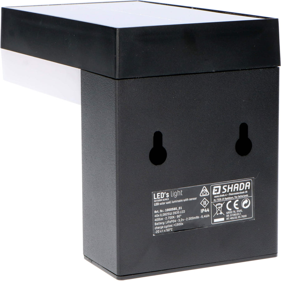 LED's Light stainless steel Solar LED Wall Lamp with Motion Sensor - Wireless - Square - 3 Modes - Black - LED.nl