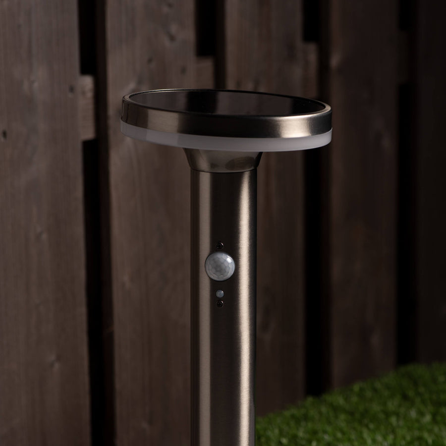 LED's Light RVS Solar LED Tuin Lantaarnpaal met Bewegingssensor - Draadloos - 3 standen - Zilver Lantaarns LED.nl
