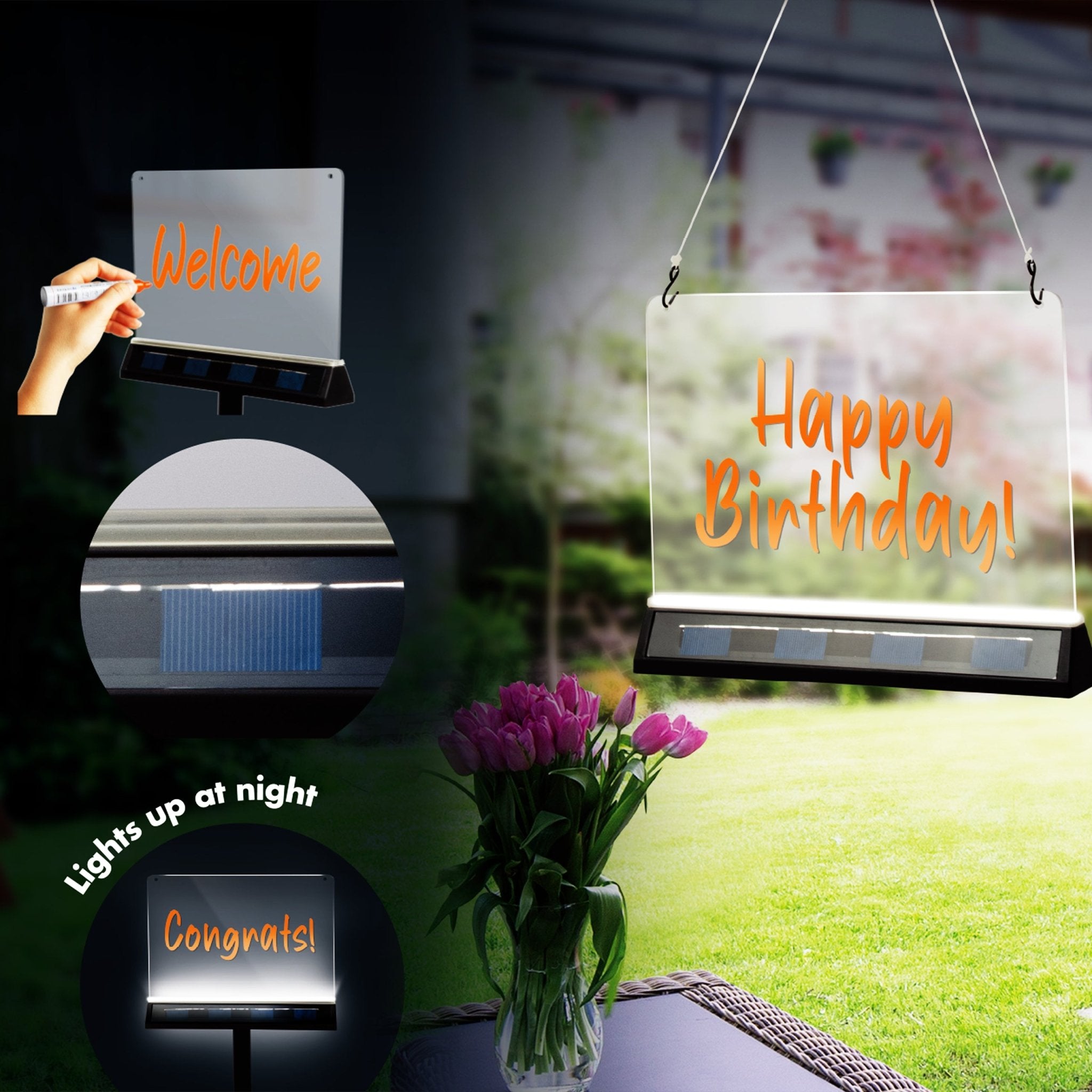 LED's Light Solar LED Display Schrijfbord Buiten - Draadloos op zonne-energie - Incl. Stift Schrijfborden LED.nl