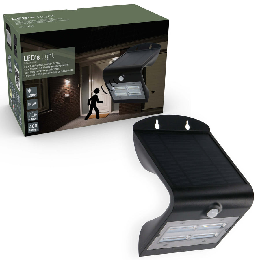 LED's Light Solar LED Außenleuchte mit Bewegungsmelder 400 - 3 Leuchtmodi - Automatisches An/Aus - Schwarz - lidstore.shop