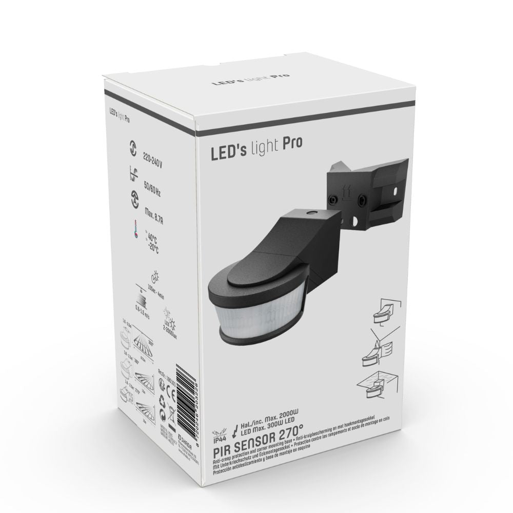 LED's Light Pro Bewegingssensor met Hoekbeugel Universeel - 12 meter bereik - Zwart Sensoren LED.nl